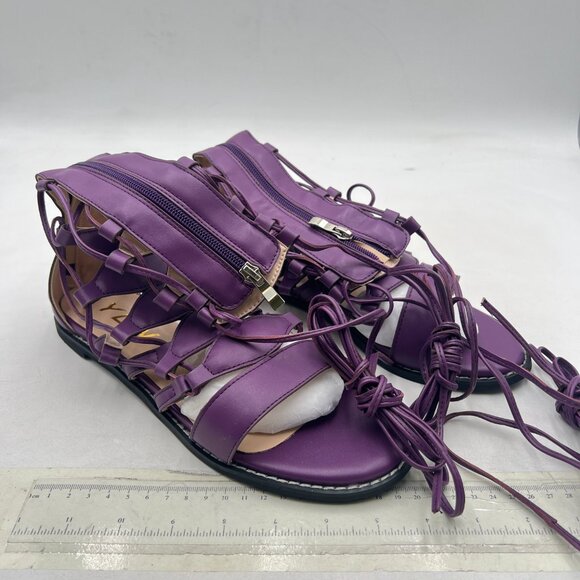 YDN Purple Ankle High Gladiator Sandals Lace up Open toe Flats Zips Shoes - Picture 4 of 8